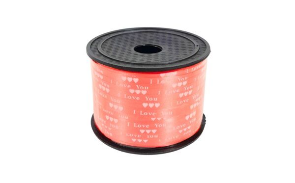 3/16" x 100yds Red Printed Curling Ribbon 'I Love You'