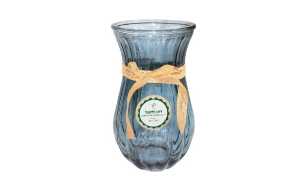 11cm x 22cm Colored Glass Vase w/ Vertical Ridges & Raffia Ribbon - Image 3