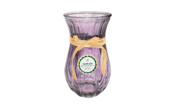 11cm x 22cm Colored Glass Vase w/ Vertical Ridges & Raffia Ribbon