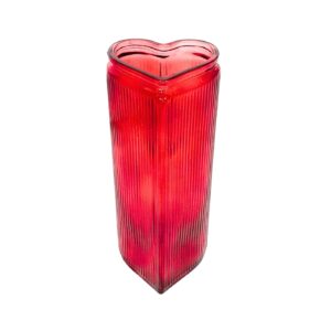 8" High Red Heart Shaped Glass Vase w/ Vertical Ridges