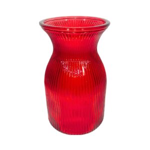 4.25" x 7.5" Red Glass Vase w/ Vertical Lines