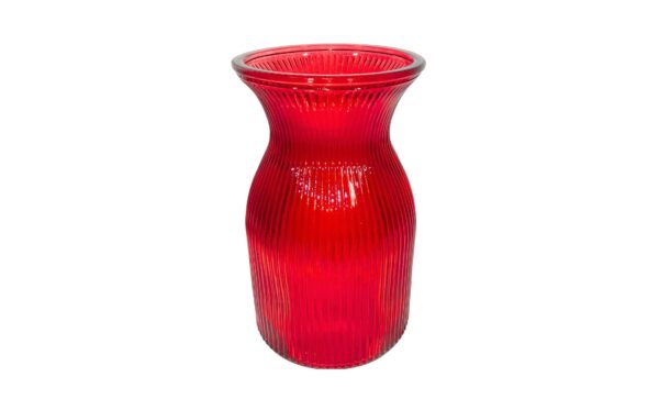 4.25" x 7.5" Red Glass Vase w/ Vertical Lines