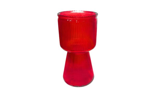 3.75" x 7.5" Red Glass Vase w/ Cone Shaped Base