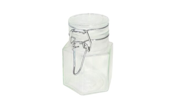 2" x 3" 6 Sided Glass Jar w/ Metal Clips