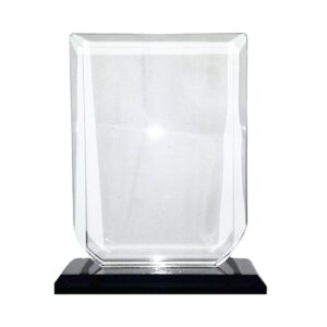 3 1/4" x 4 1/2" Glass Plaque w/ Black Base in Blue Box