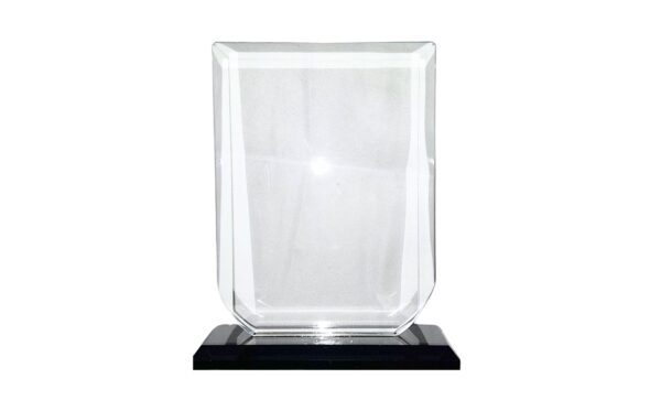 3 1/4" x 4 1/2" Glass Plaque w/ Black Base in Blue Box
