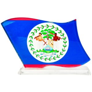 6 1/2" x 5" Glass Plaque w/ Belize Flag in Blue Box