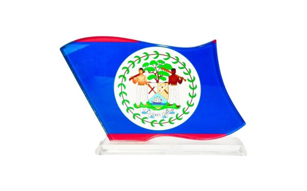 6 1/2" x 5" Glass Plaque w/ Belize Flag in Blue Box