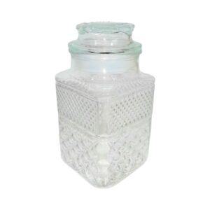 12cm x 23cm Square Diamond Cut Glass Jar