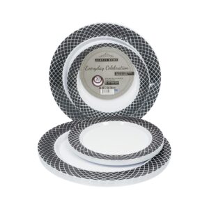 20pc 10.25" & 7.5" White Plastic Plate w/ Black Designs