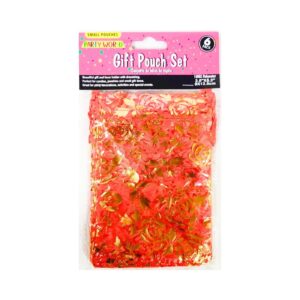6pc 3.5" x 5.3" Rose Print Organza Pouch w/ Drawstring