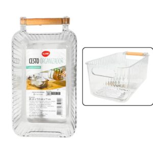 9.75" x 6" x 4.25" Transparent Storage Bin w/ Wood Handle