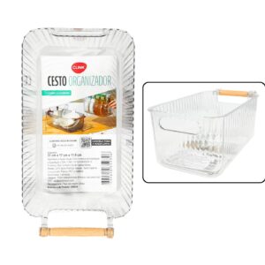 6.5" x 11" x 4.5" Transparent Storage Bin w/ Wood Handle