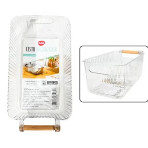 7.25" x 12.25" x 4.75" Transparent Storage Bin w/ Wood Handle