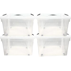 4pc 55L Clear Plastic Storage Container w/ Wheels & Snap Lid