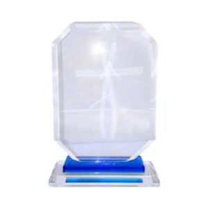 4" x 5 1/2" Glass Plaque on Stand in Blue Box