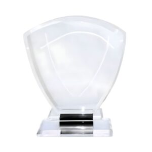 5" x 5 1/2" Shield Shaped Glass Plaque on Stand in Blue Box