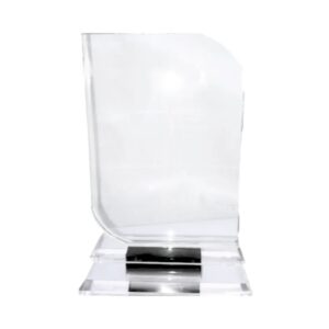 4" x 5 1/2" Curve Edge Glass Plaque on Stand in Blue Box