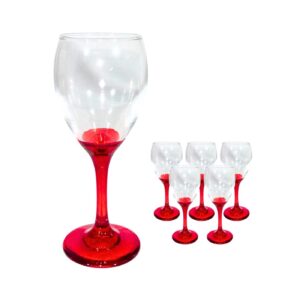 6pc 2 1/4" x 7" Wine Glass w/ Red Stem