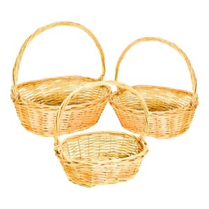 3pc 8", 11" & 13" Oval Wicker Basket w/ Bucket Handle