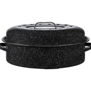 18" Black Covered Oval Roaster 'Granite Ware'