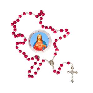 Red Rosary Necklace 'Jesus & Mary'
