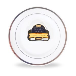 40pc 7.5" White Round Plate w/ Stamped Double Silver Lines
