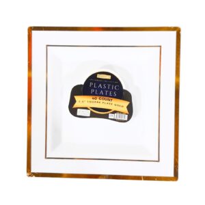 40pc 7.5" White Square Plate w/ Stamped Double Gold Lines