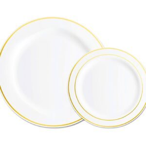 50pc 7.5" & 10.5" Round Plastic Plate w/ Stamped Gold Line