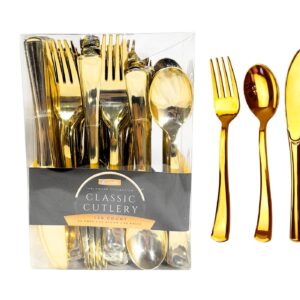 120pc Gold Plastic Fork, Spoon & Knife Combo