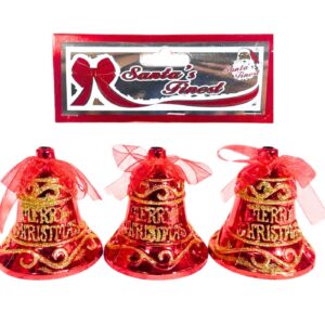 3pc 8cm X'mas Bell Ornament w/ Words 'Merry Christmas'