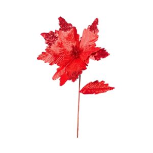 10" Poinsettia w/ Sequins on 19" Stem