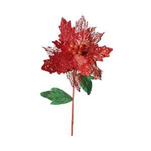 Long Stem Poinsettia w/ Glittered Leaf