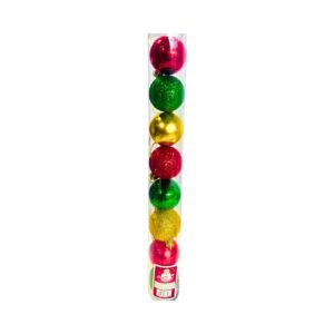 8pc 5cm Shiny / Glitter X'mas Ball Ornament in Tube 'Traditional Colors'