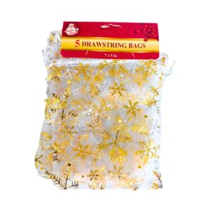5pk 18cm Christmas Organza Drawstring Bag