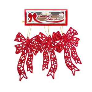 3pc 3" x 5" Glittered Bow Ornament