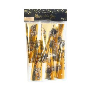 6pc Gold Shiny Horn 'Happy New Year'