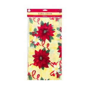 54" x 108" Christmas Table Plastic w/ Poinsettia Print