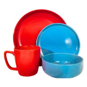 16pc Ceramic Dinnerware Set 'Red and Blue Mix'