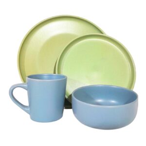 16pc Ceramic Dinnerware Set  'Blue and Green Mix'