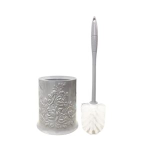 20 1/2" Toilet Brush w/ Holder Set 'Embossed Roses'