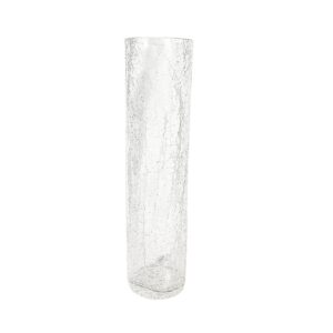 4" x 15 1/2" Cylindrical Glass Vase w/ Cracked Look