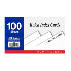 100ct 3" x 5" Ruled White Index Card 'Bazic'