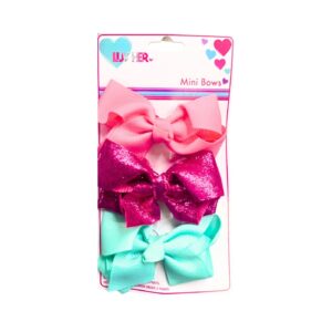 3pk Hair Bows in Asst Color 'Luv Her'