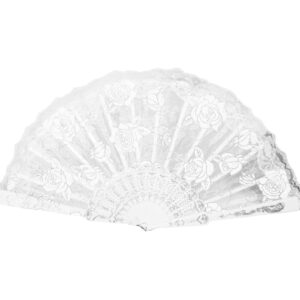 16" Plain White Folding Hand Fan w/ Lace