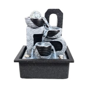 8.5" x 6.5" Rectangular Base Grey / Black Water Fountain Ornament w/ 3 Pots & Crystal Ball