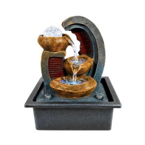 8.5" x 6.5" Rectangular Base 3 Tier Water Fountain Ornament w/ Crystal Ball