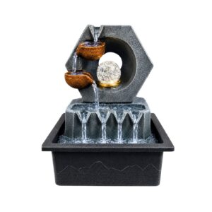 8.5" x 6.5" Rectangular Base Water Fountain Ornament w/ 2 Pots & Crystal Ball