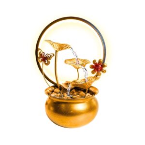 7" x 4" Round Base Water Fountain Ornament w/ Ring Light