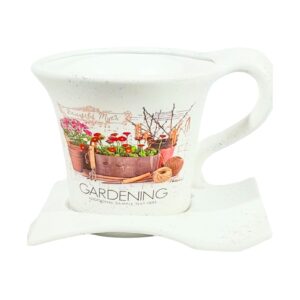 7" x 5.5" Round Ceramic Planter w/ Handle & Plate